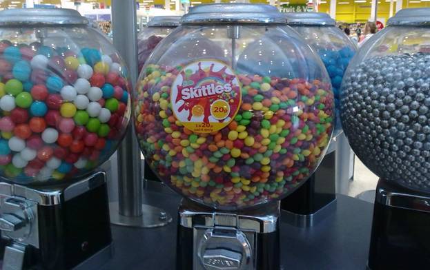 large container of skittles